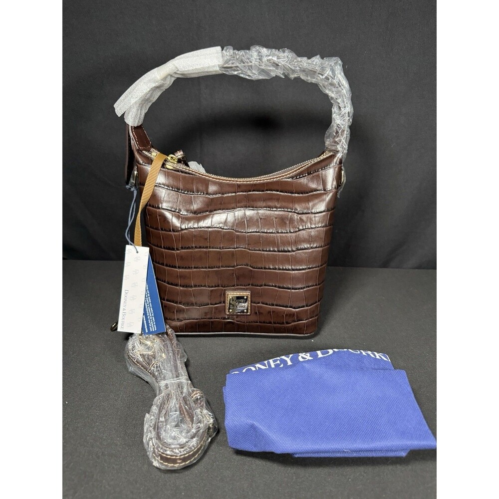NEW Dooney & Bourke Croc Embossed Leather Paige Crossbody Espresso Brown